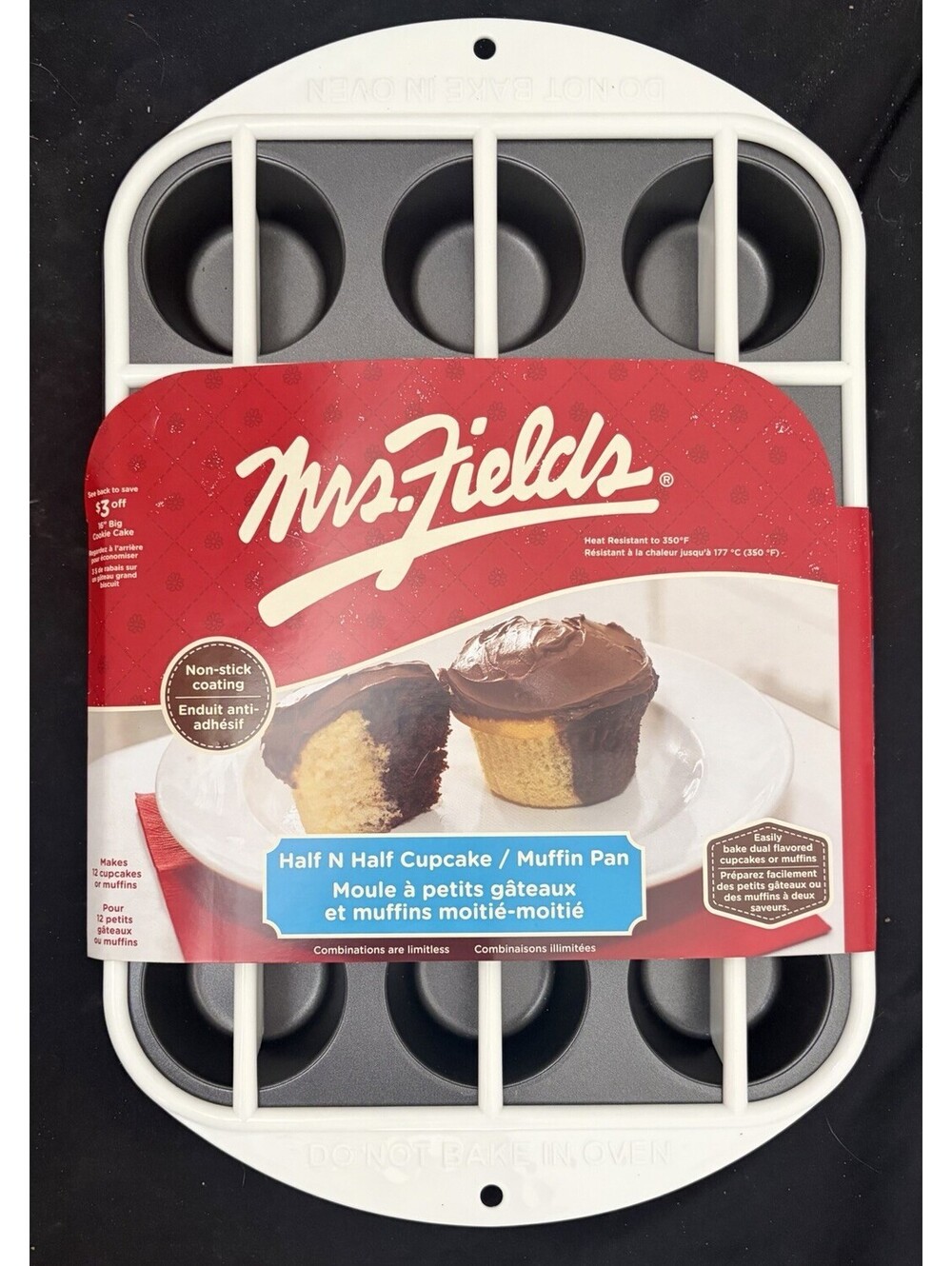 Mrs Fields Half & Half Cupcake Muffin Pan 12 Cup Dual Flavor Non-Stick Sealed